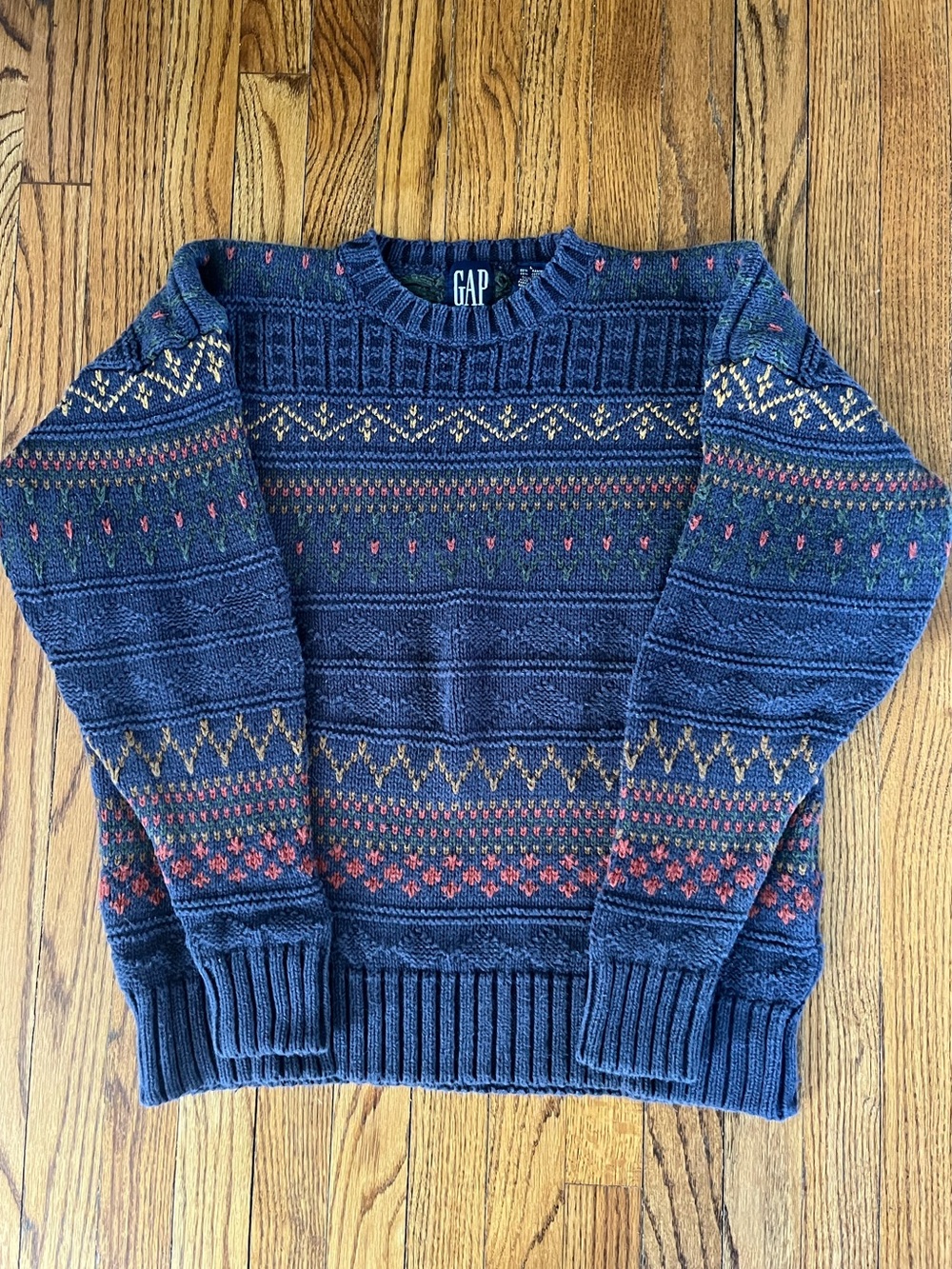 VTG. 90’s Gap Chunky Knit Sweater Floral Pattern Women's L Sweater Cotton Ramie